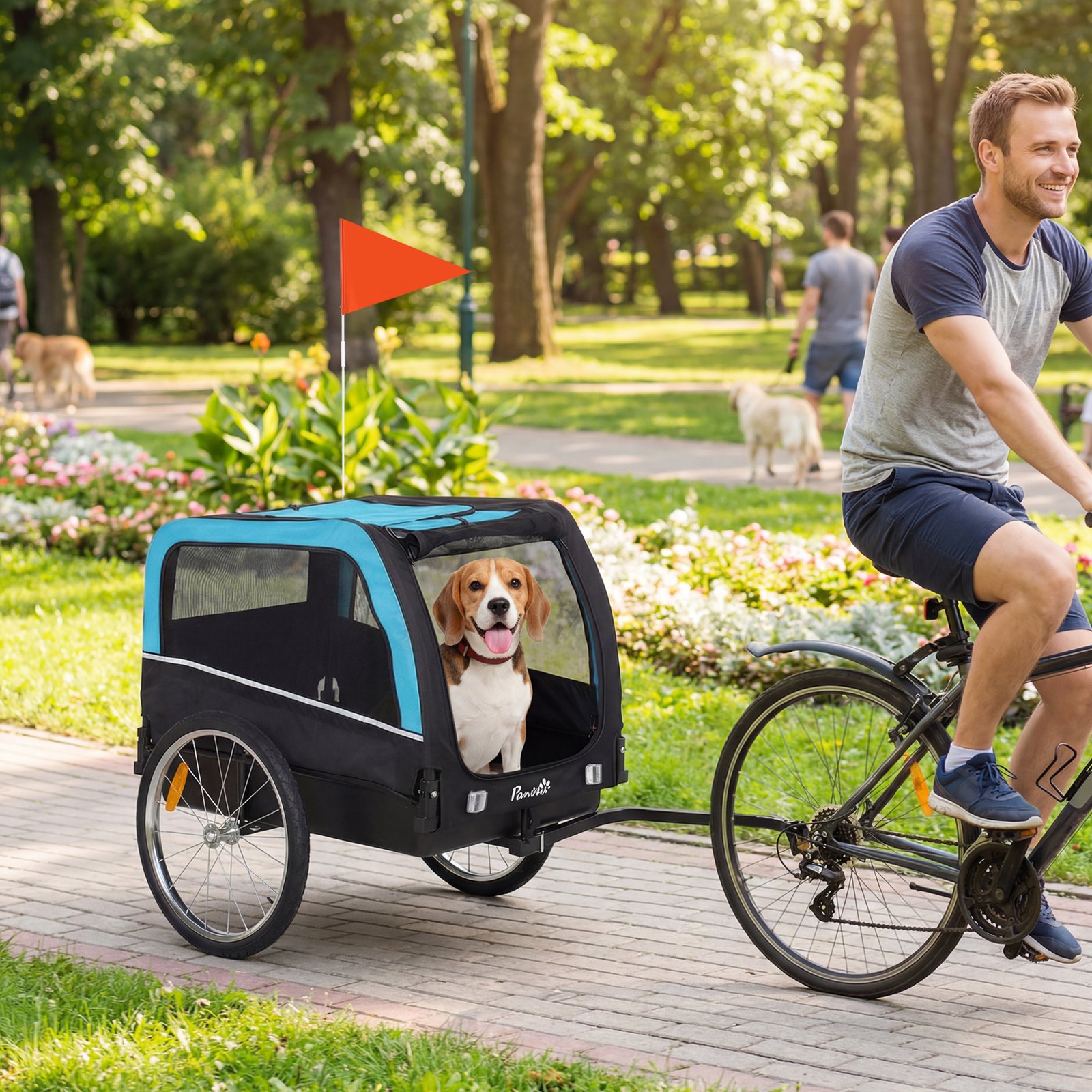 Dog Bike Trailer, Pet Cart Bicycle Carrier with 20" Air Tires, Quick-Release Wheels, Reflectors, Flag - Image 2