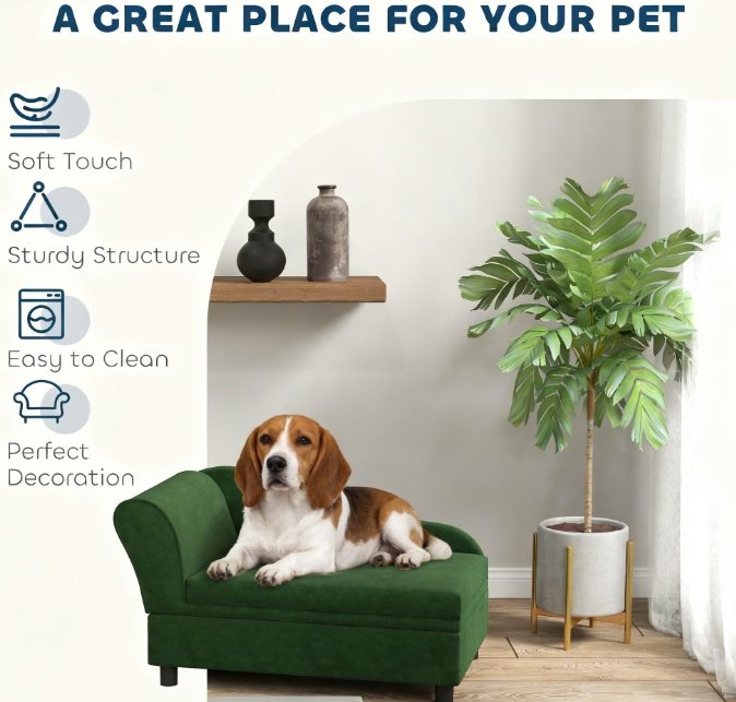Pet Sofa Bed Couch With Storage,with Soft Cushion , Green - Image 3