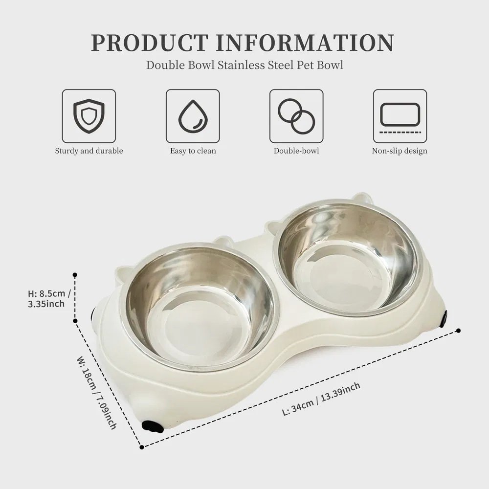 Macaron Pink-Dual Stainless Steel Pet Bowls, 600ml Each, Non-Slip, Dishwasher Safe For Small-Medium Pets - Image 7