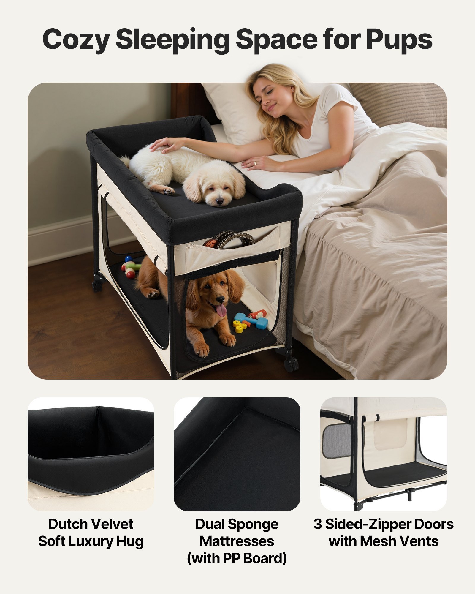Elevated Lounge Pet Bed Foldable Bunk Dog Bed With Wheels & Side Bags L - Image 3