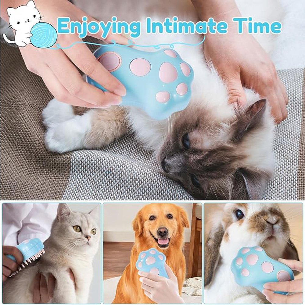 Rechargeable Steam Cat Brush, Cute Paw Shape Pet Steamer Grooming Brush With Soft Silicone Teeth For Dog Cat Massage, Shedding & Hair Removal - Image 7