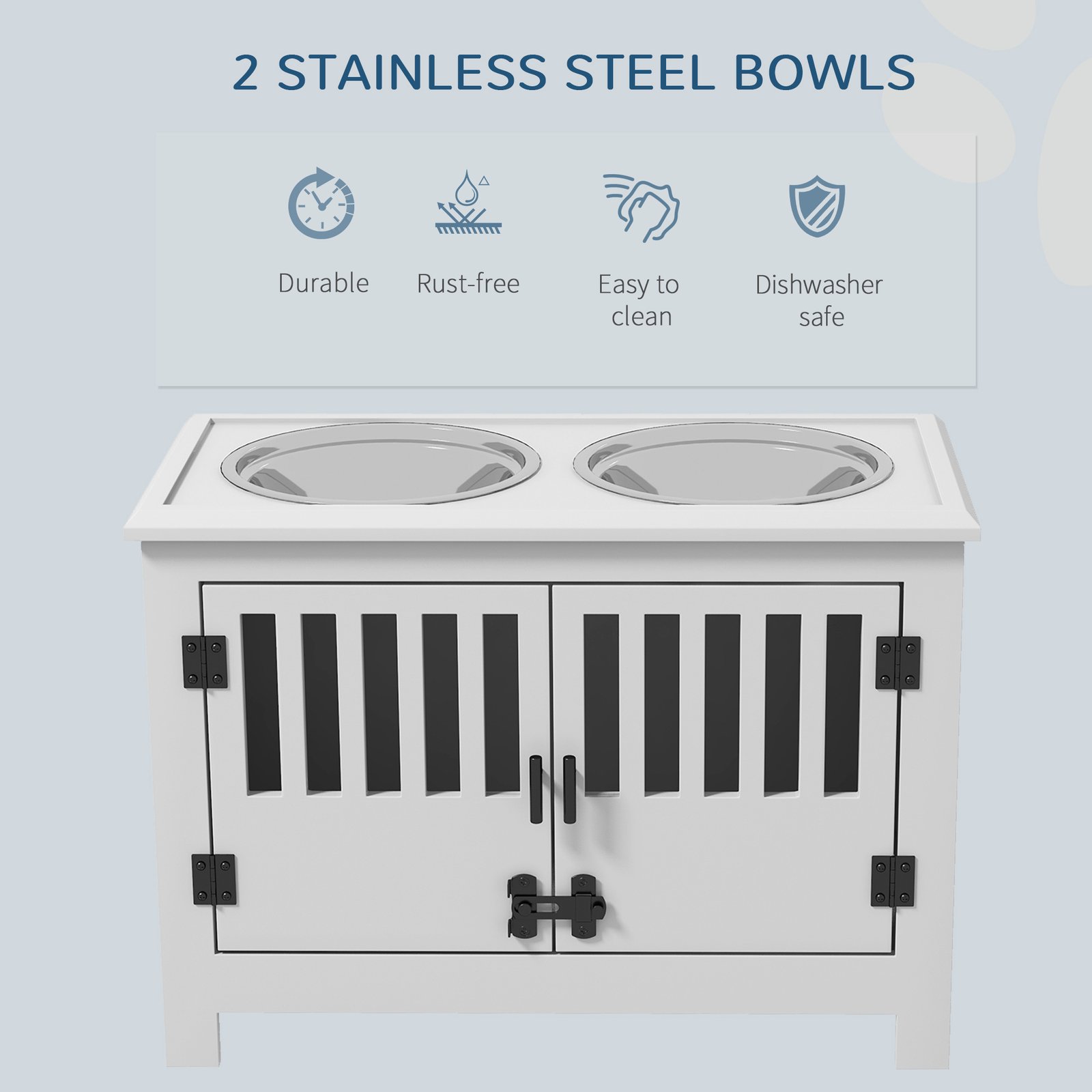 Dog Food Storage Cabinet with Bowls & Dog Feeding Station, White - Image 4