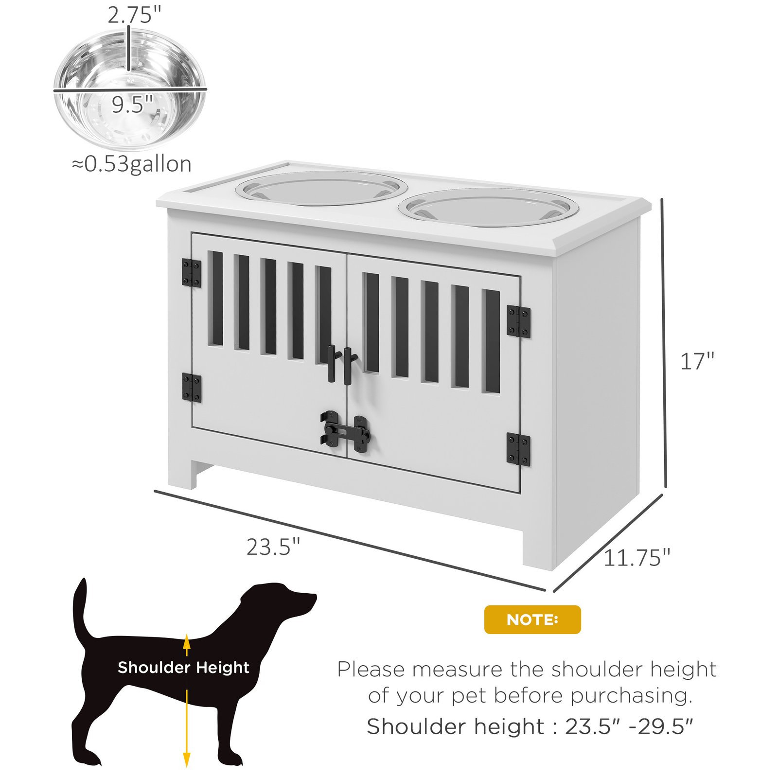 Dog Food Storage Cabinet with Bowls & Dog Feeding Station, White - Image 3