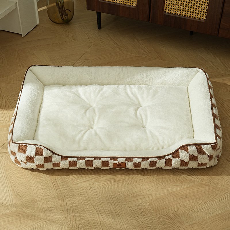 Thickened Warm Plaid PP Cotton Dog Bed - Image 6