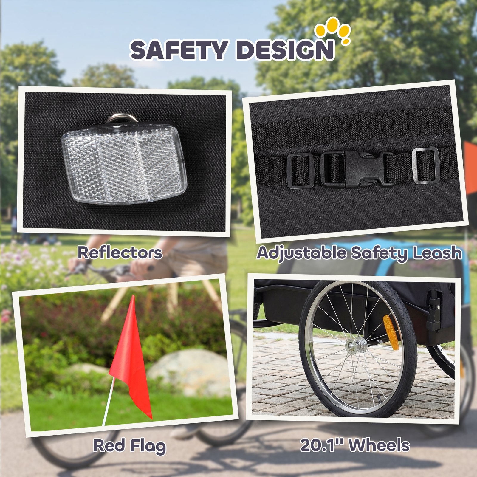 Dog Bike Trailer, Pet Cart Bicycle Carrier with 20" Air Tires, Quick-Release Wheels, Reflectors, Flag - Image 7