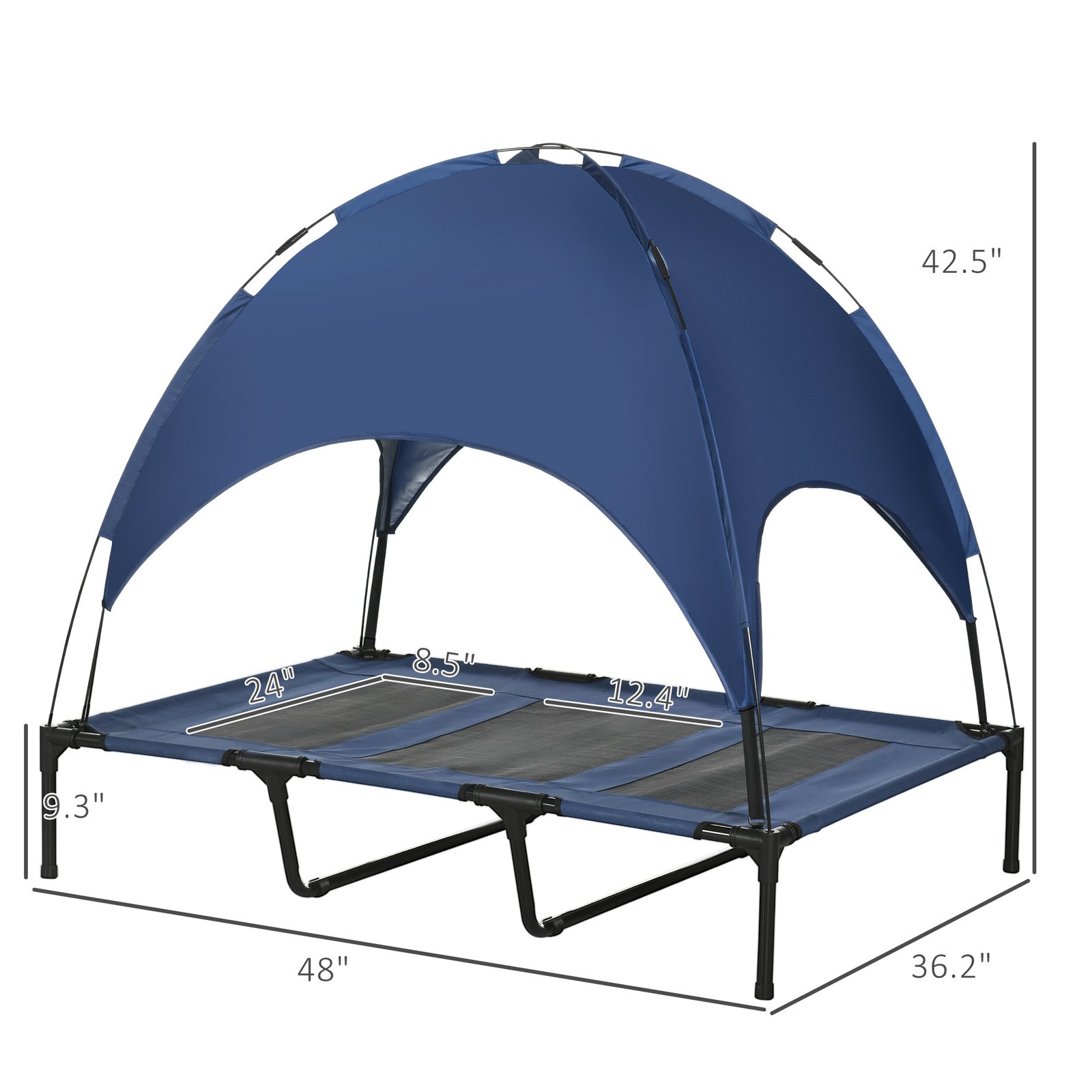 48" x 36" Elevated Portable Dog Cot Cooling Pet Bed with UV Protection Canopy Shade, Dark Blue - Image 3