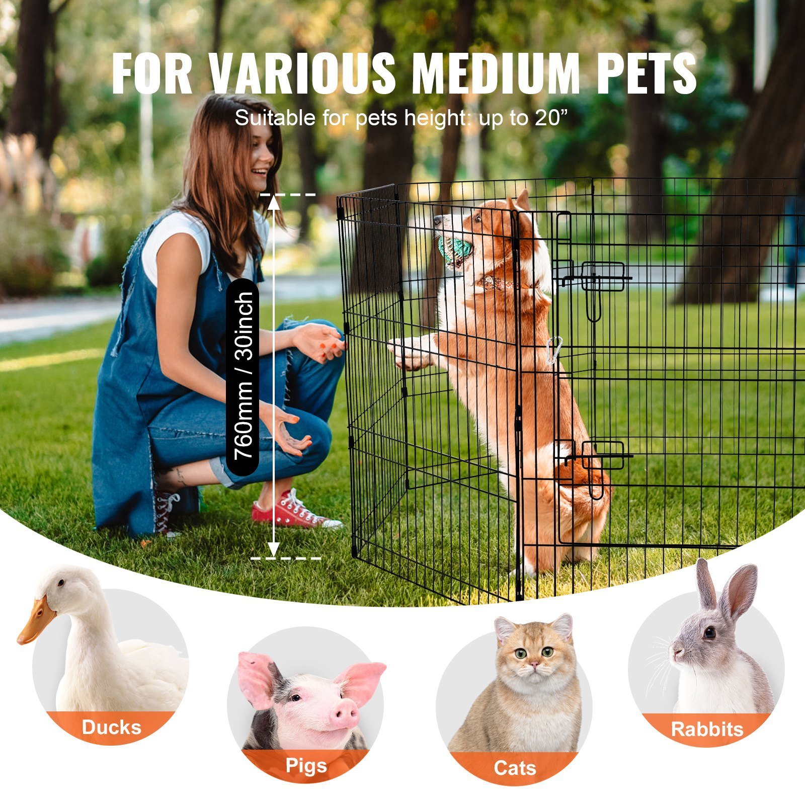 Dog Playpen 8 Panels Foldable Metal Dog Exercise Pen With Pad Cover 30"H - Image 3