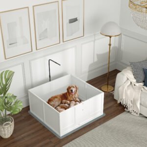 Whelping Box for Puppies with Pee Pad, Pig Rail, Adjustable Door for Small, Medium & Large Breed Dogs Birth, 41" x 39"