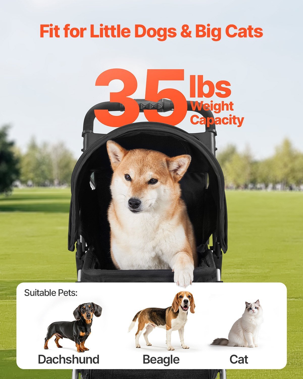 Pet Stroller Foldable 3 Wheels Dog Stroller With Brake Up To 35lbs Travel Camp - Image 4