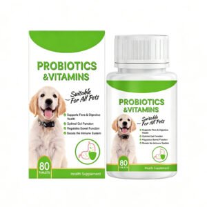 Pet Probiotics & Vitamin Tablets For Dogs & Cats, Gut Health Supplement, Support Digestion & Immune System, 80 Chewable Tablets