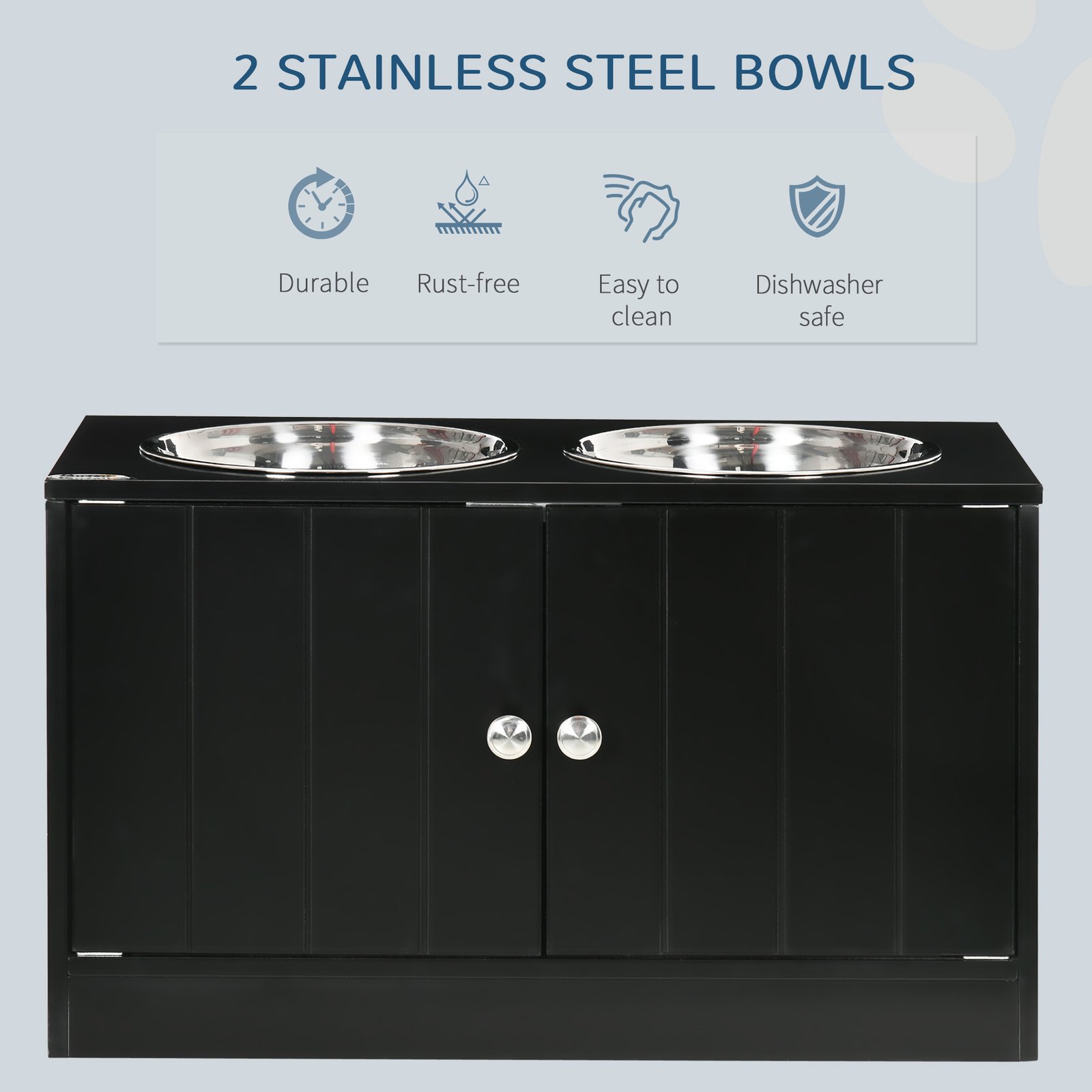 Large Elevated Dog Bowls with Storage Cabinet Containing Large 44L Capacity, Raised Dog Bowl Stand Pet Food Bowl Pet Feeding Station, Black - Image 4