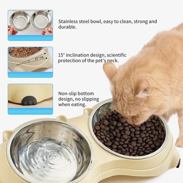 Macaron Pink-Dual Stainless Steel Pet Bowls, 600ml Each, Non-Slip, Dishwasher Safe For Small-Medium Pets - Image 3