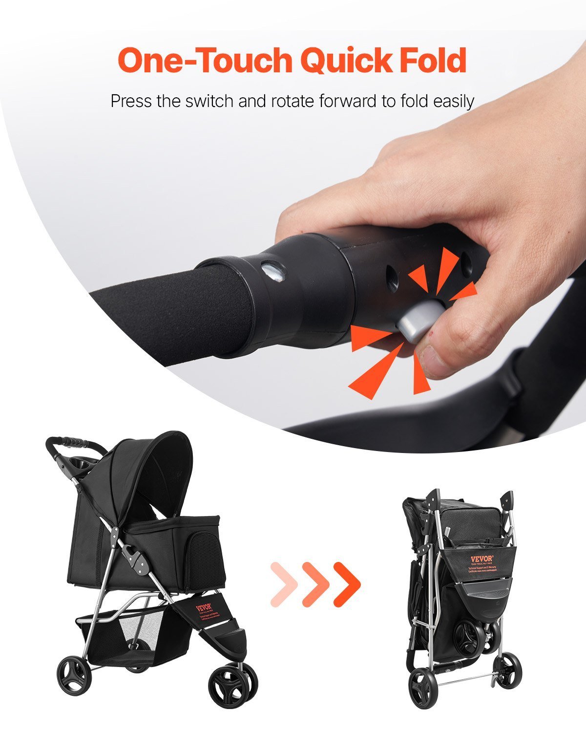 Pet Stroller Foldable 3 Wheels Dog Stroller With Brake Up To 35lbs Travel Camp - Image 5