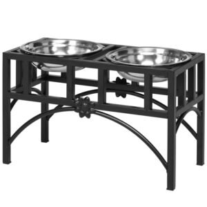 Double Stainless Steel Heavy Duty Dog Food Bowl Elevated Pet Feeding Station