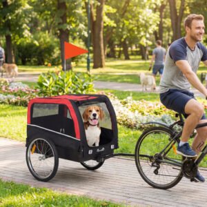 Dog Bike Trailer, Pet Cart Bicycle Carrier with 20" Air Tires, Quick-Release Wheels, Reflectors, Flag