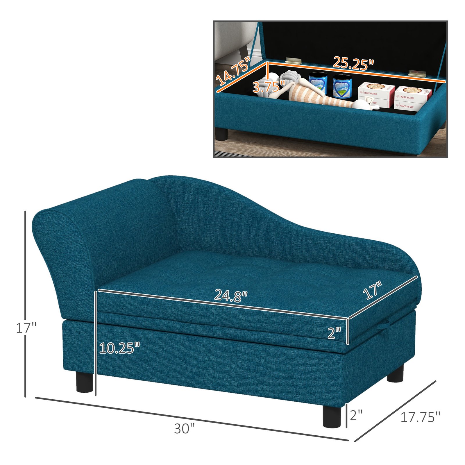 Pet Sofa Dog Sofa for Small Dogs with Storage, Dark Blue - Image 3