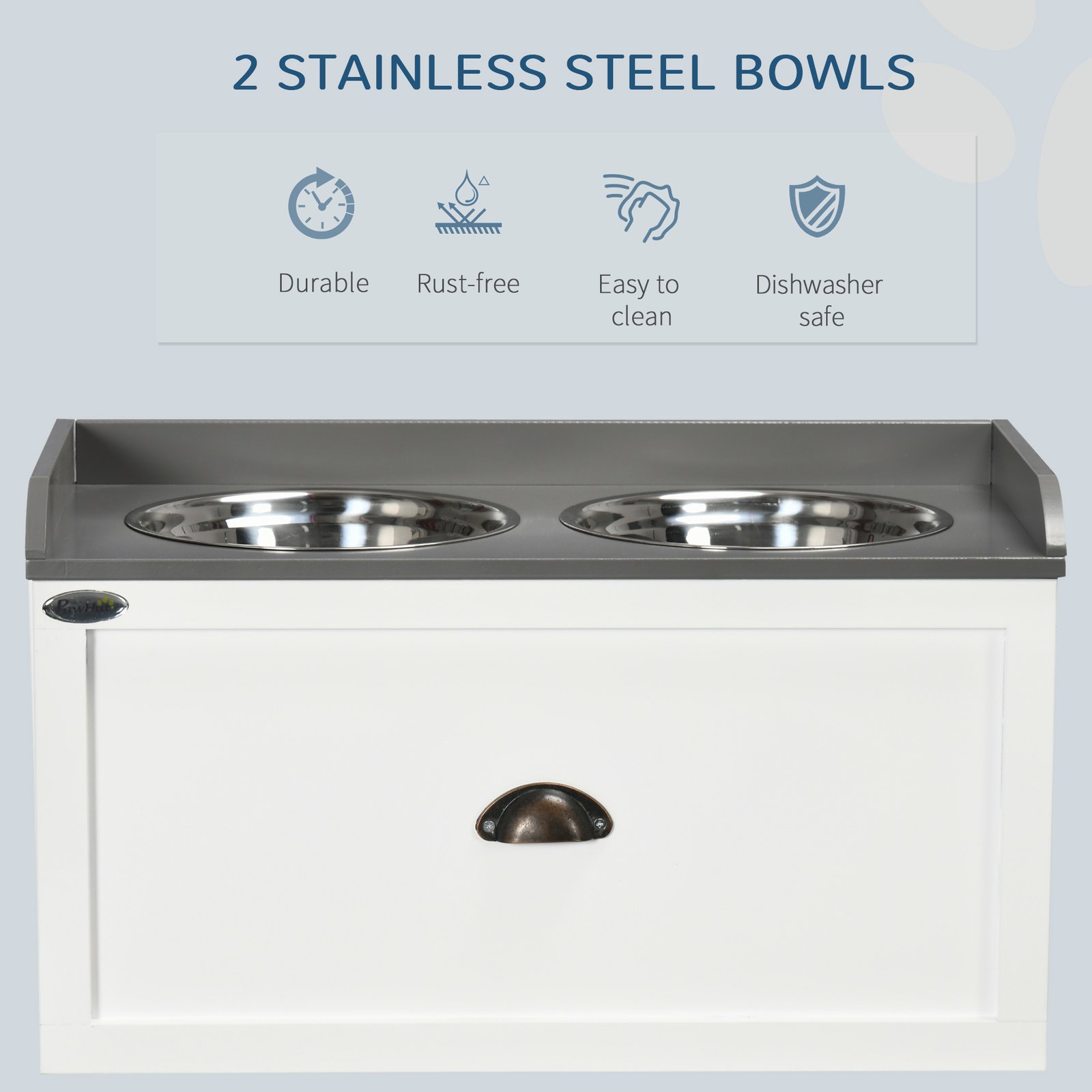 Pet Feeding Station Pet Dish Bowl Set with Storage, 2 Elevated Dog Bowls for Large Sized Dogs, White - Image 6