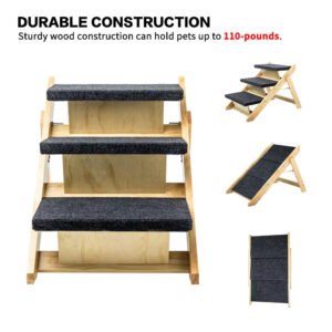 Wood Pet Stairs Pet Steps  Foldable 3 Levels Dog Stairs  Ramp Perfect For Beds And Cars Portable Dog Cat Ladder Up To 110 Pounds