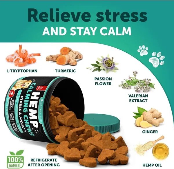 Hemp Calming Chews For Dogs Dog Anxiety Relief Treats With Hemp Oil Turmeric Valerian Ginger Health And Wellness Supplements For Dogs Hip And Joint Support 120 Treats - Image 6