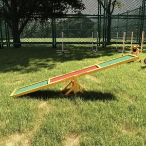 Wooden Dog Agility Seesaw for Balance Training and Exercise, Platform Equipment Run Game Toy, Weather Resistant Pet Supplies, for Outdoor Backyard, 71" L x 12" W x 12" H, Natural