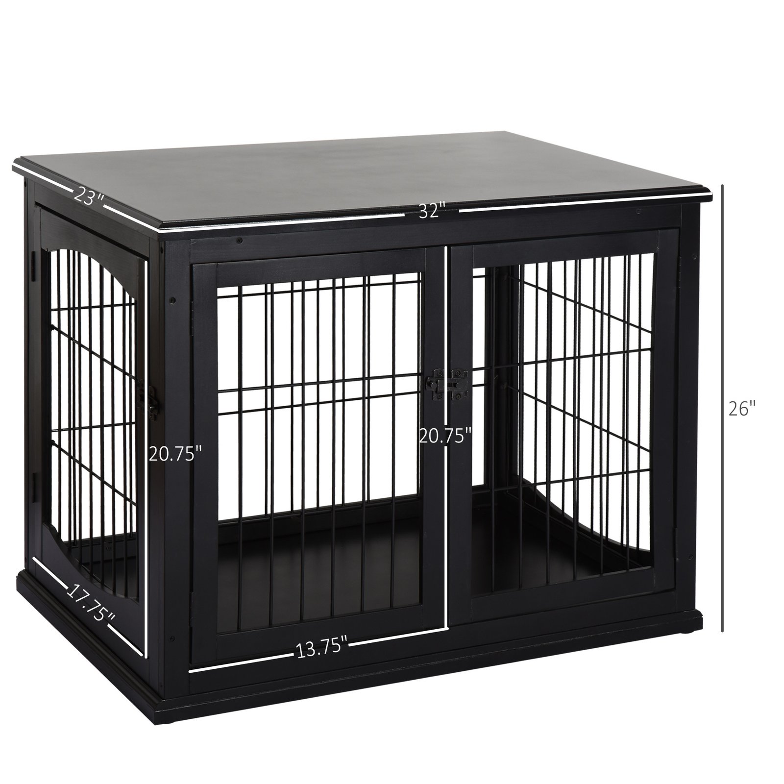 Dog Crate Furniture, 32" Small Dog Cage End Table with 2 Doors, Lockable Door, Puppy Kennel Indoor, Black - Image 3