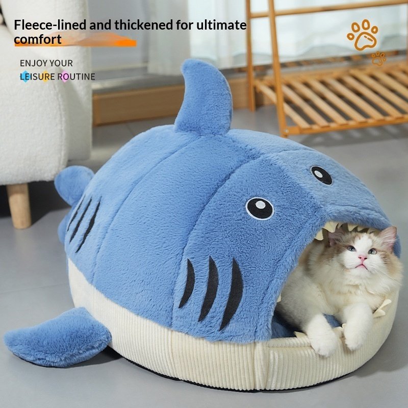 Cute Shark Cat Bed Dog Bed Plush Toy Pet Warm Nest - Image 2
