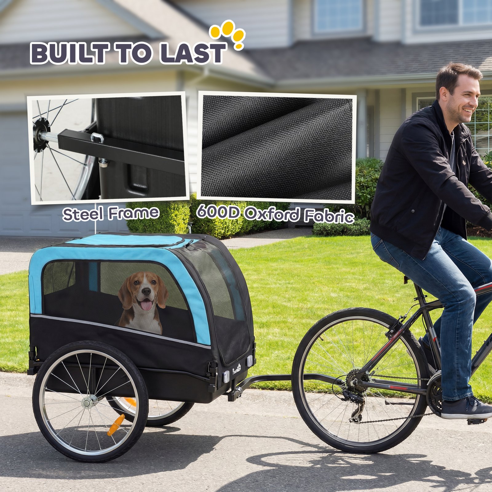 Dog Bike Trailer, Pet Cart Bicycle Carrier with 20" Air Tires, Quick-Release Wheels, Reflectors, Flag - Image 5
