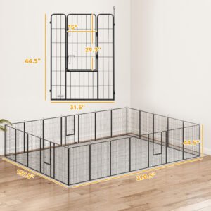 Dog Playpen For Indoor Outdoor, 24 Panels 44.5 H Puppy Playpen With Lockable Door, DIY Shape Pet Exercise Fence, Black