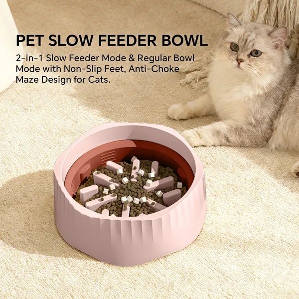 Pink-Dual-purpose Slow Food Bowl, Fast&slow Food Can Be Freely Switched To Adapt To Different Pet Eating Habits, Cross-border Hot Selling Pet Supplies