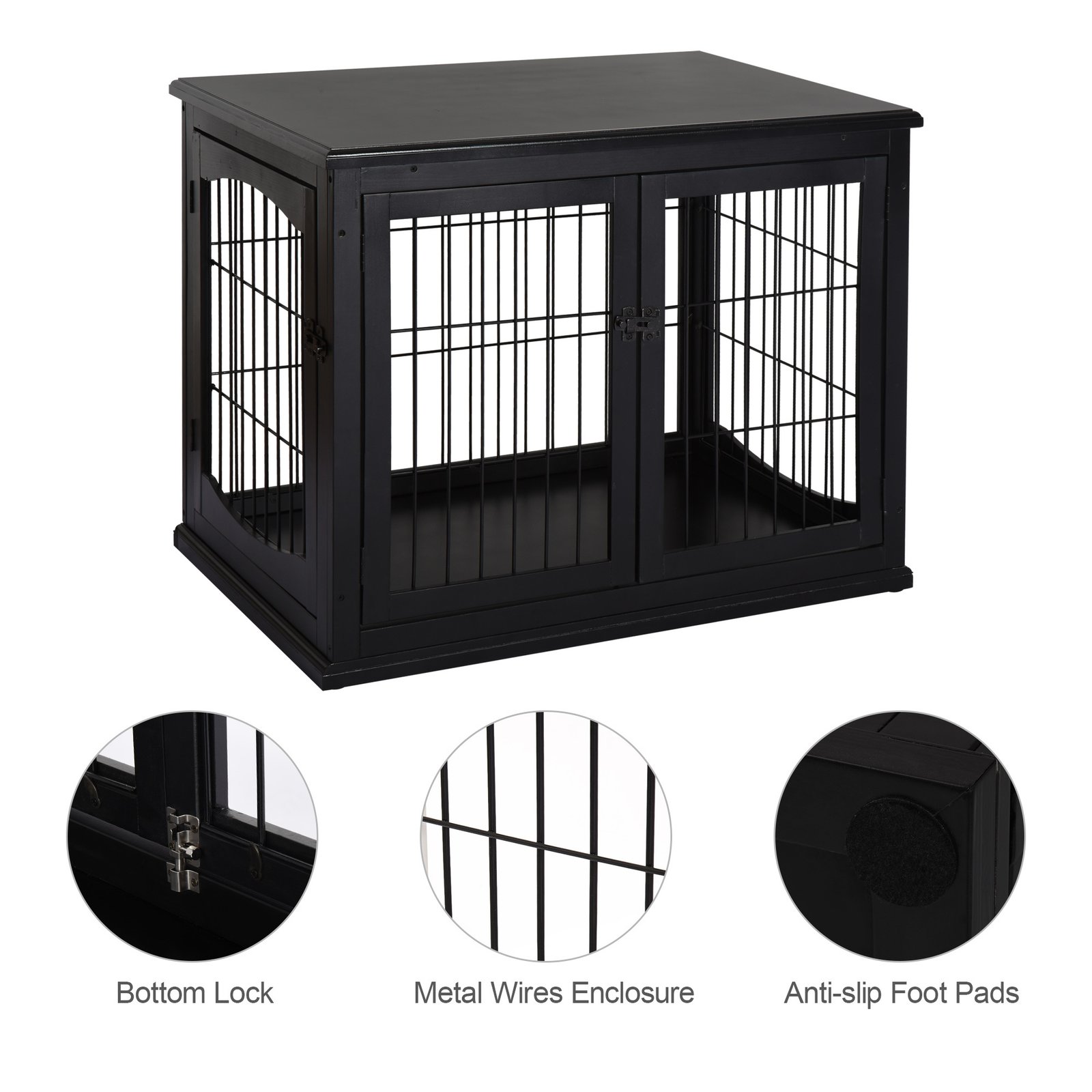 Dog Crate Furniture, 32" Small Dog Cage End Table with 2 Doors, Lockable Door, Puppy Kennel Indoor, Black - Image 7
