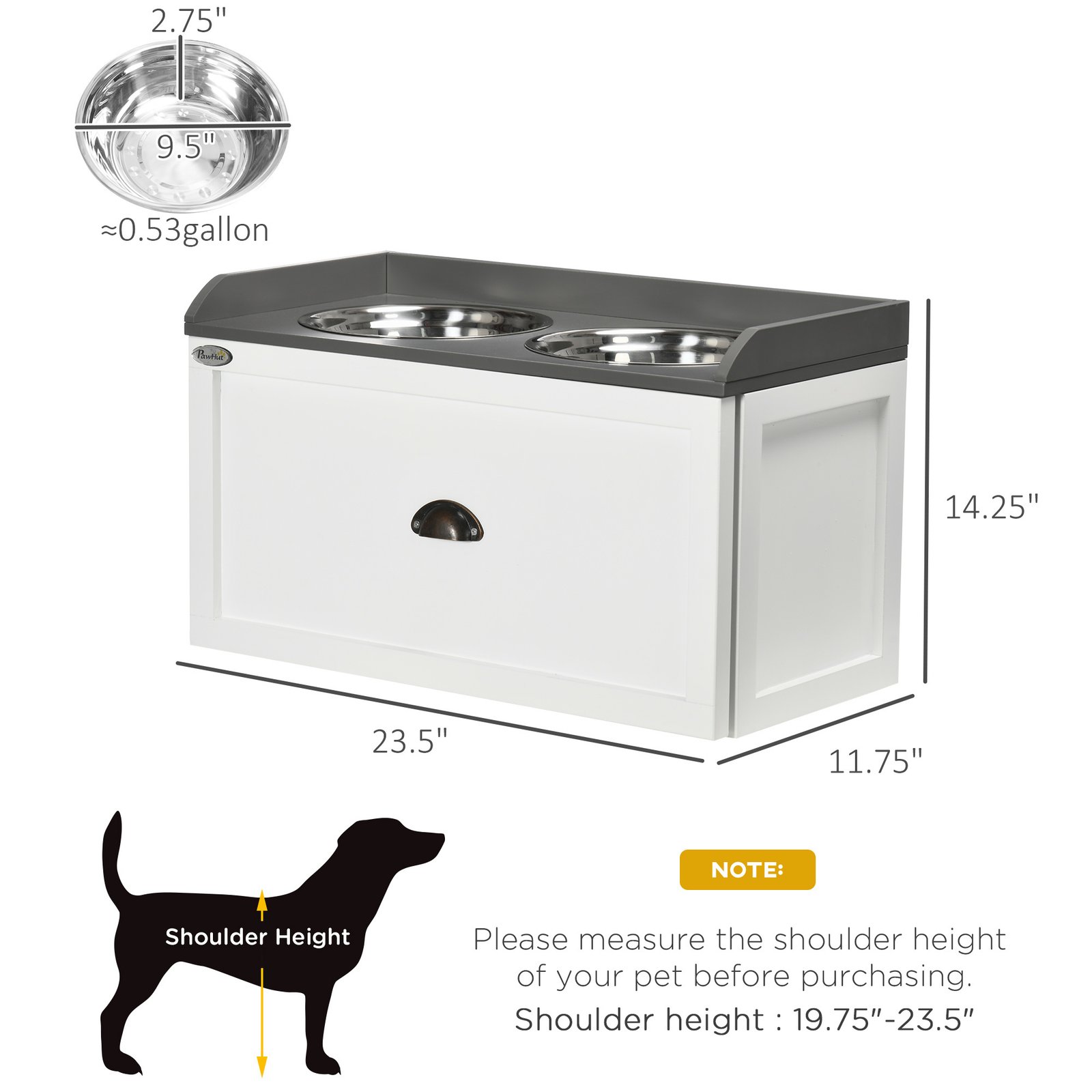 Pet Feeding Station Pet Dish Bowl Set with Storage, 2 Elevated Dog Bowls for Large Sized Dogs, White - Image 3