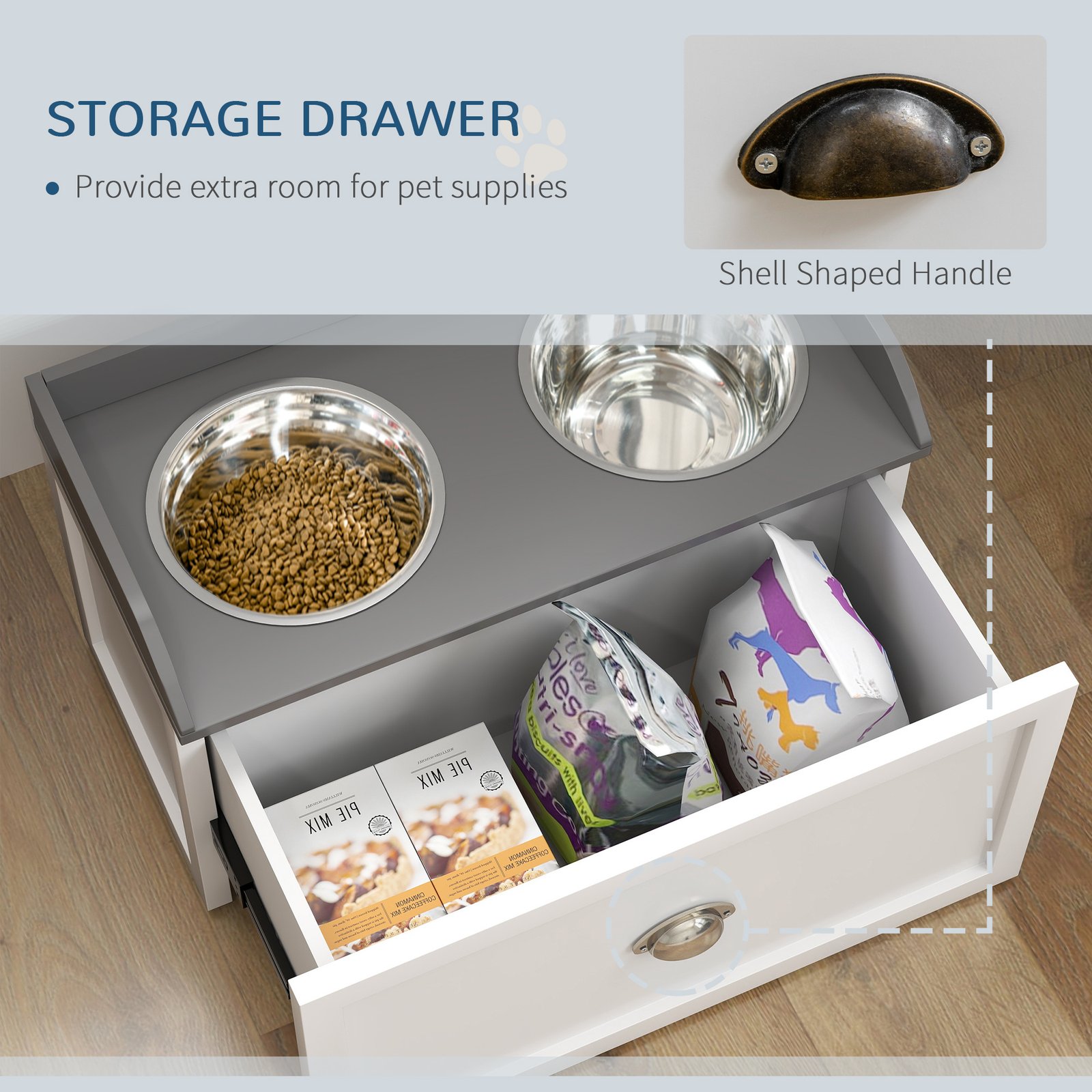 Pet Feeding Station Pet Dish Bowl Set with Storage, 2 Elevated Dog Bowls for Large Sized Dogs, White - Image 5