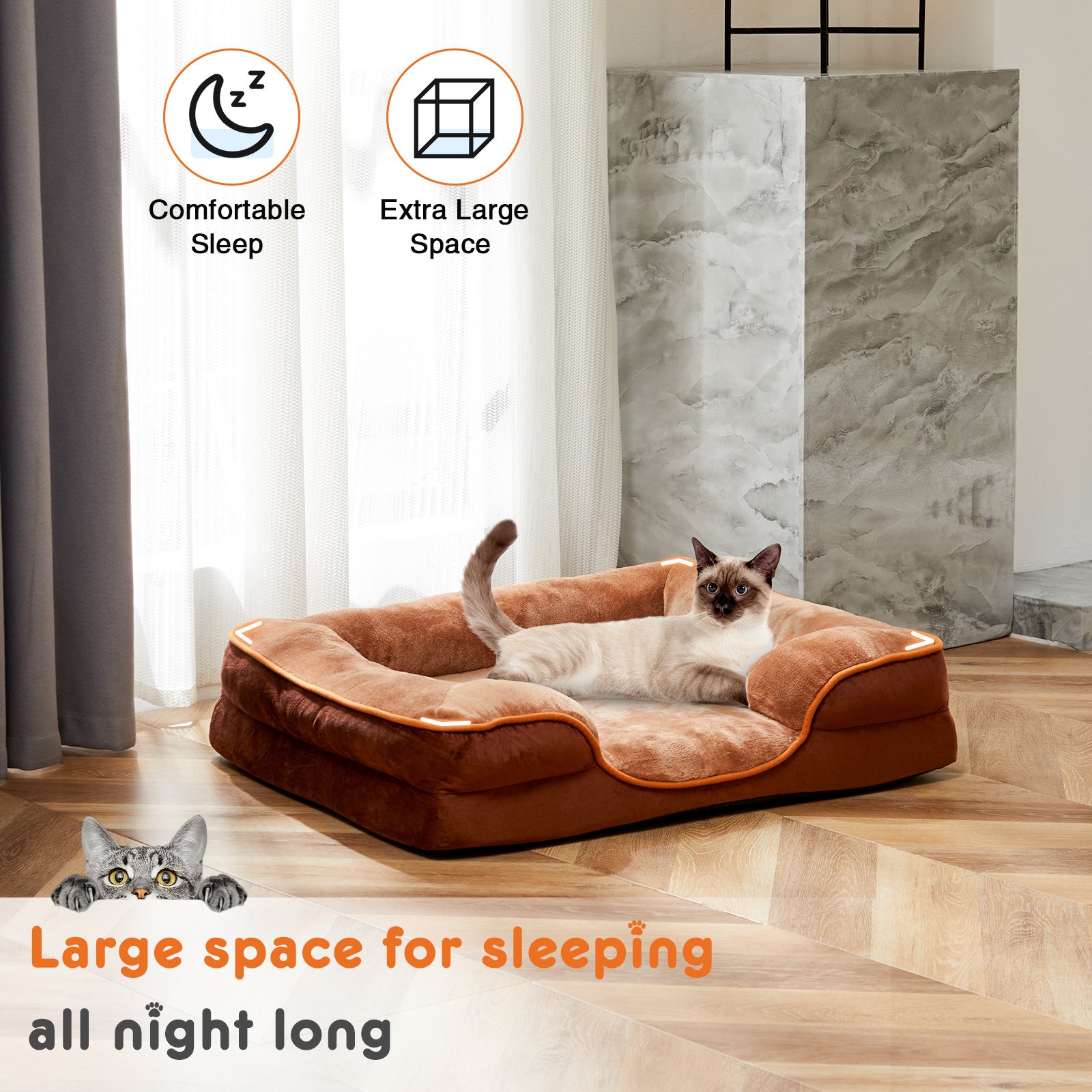 Memory Foam Pet Bed For Small Dogs & Cats With Washable Removable Cover Non-Slip Base Waterproof Liner - Image 6