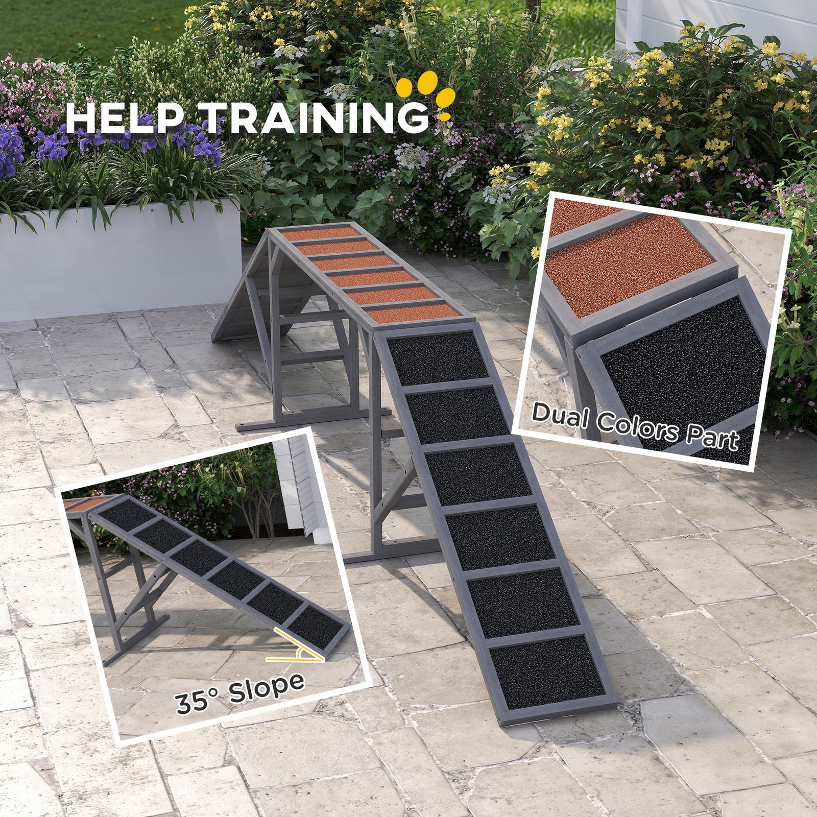 Dog Agility Equipment Ramp With Safety Bar, Non-slip Surface, For Walk And Pause Training, Gray - Image 4