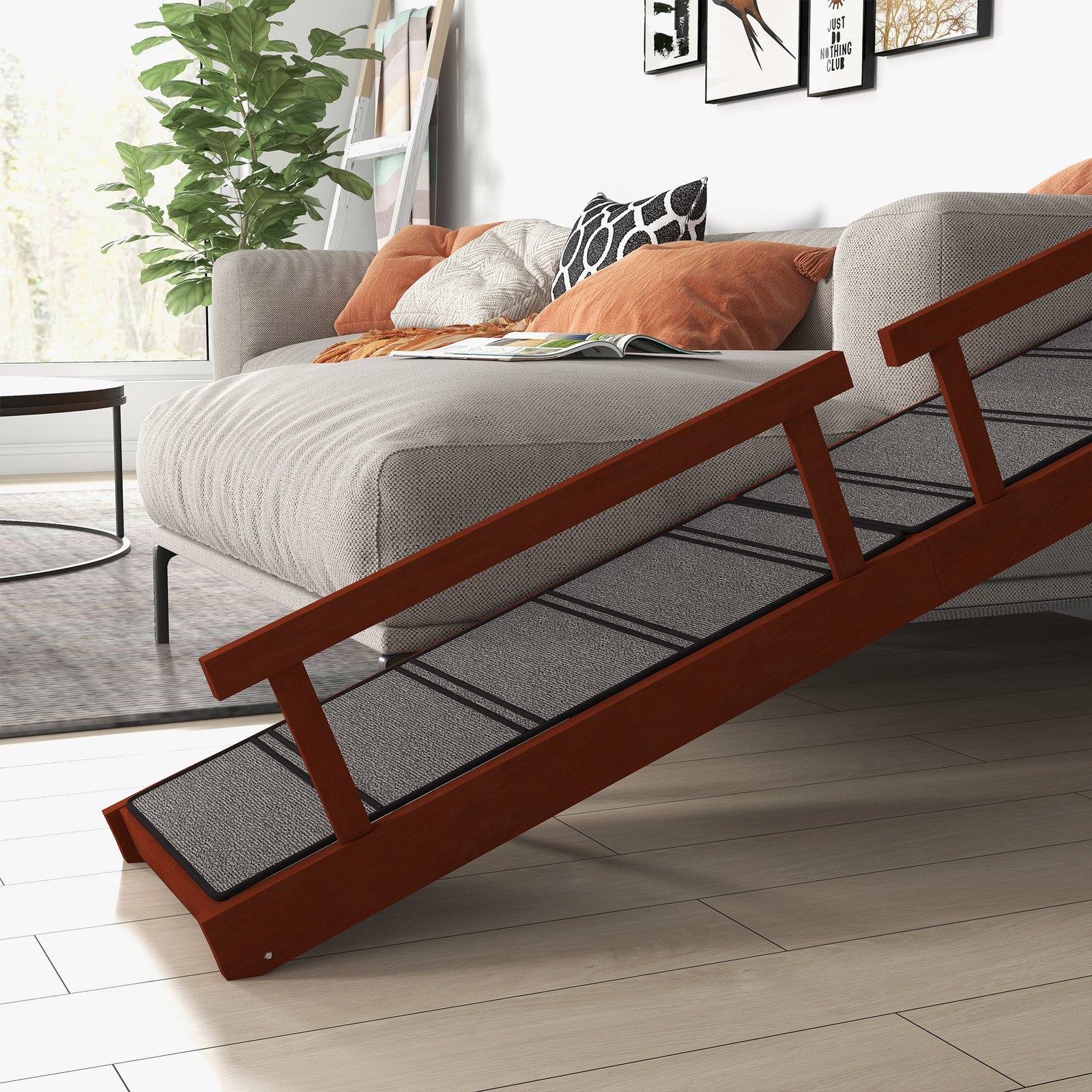 Wooden Dog Ramp with Removable Guardrails, Non-Slip Surface, 73" Long, Brown - Image 8