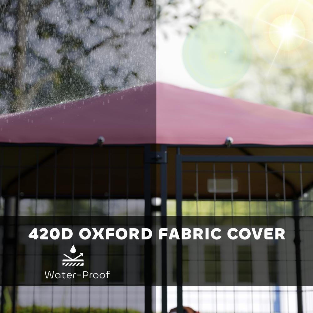 Welded Wire Outdoor Dog Kennel With 360 Rotating & 4 Levels Adjustable Bowls, Waterproof Cover, 4.6 X 4.6 X 5 - Image 2