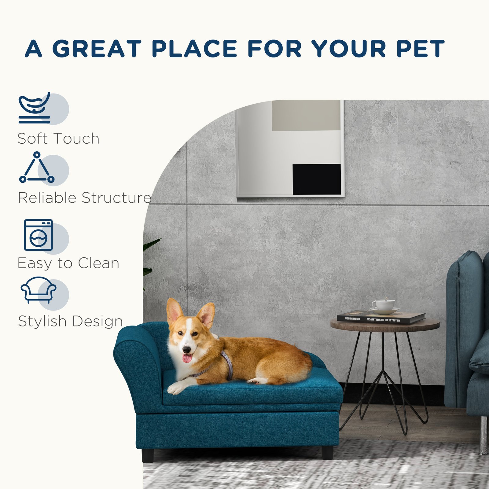 Pet Sofa Dog Sofa for Small Dogs with Storage, Dark Blue - Image 7