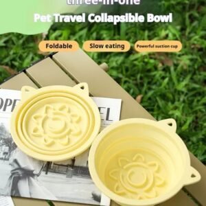 3-in-1 Pet Travel Collapsible Bowl Foldable Slow-Feeder With Strong Suction Cups  Portable Silicone Dog Bowl With Hook For Hanging On Collar-Backpack