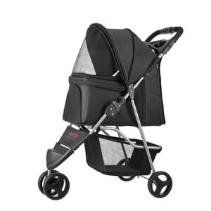 Pet Stroller Foldable 3 Wheels Dog Stroller With Brake Up To 35lbs Travel Camp