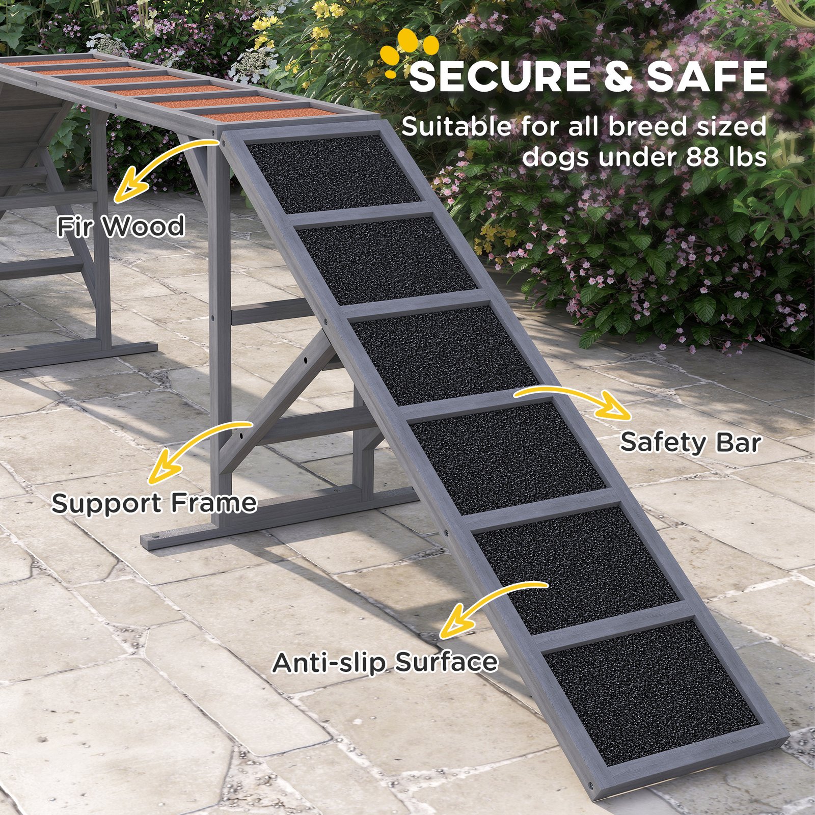 Dog Agility Equipment Ramp With Safety Bar, Non-slip Surface, For Walk And Pause Training, Gray - Image 3