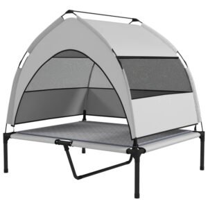 PawHut Elevated Dog Bed With Removable Canopy, Portable Outside Raised Pet Cot With Cooling Pad, Storage Bag,