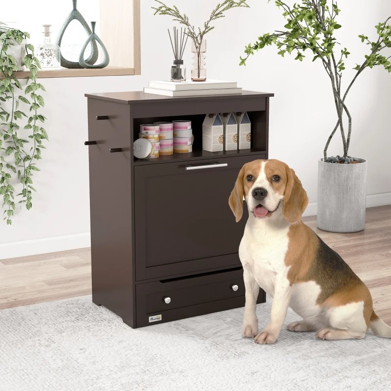 Pet Feeder Station Storage Cabinet, Dog Food Storage Container With Dog Raised Bowls, Watering Supplies, Gray - Image 5