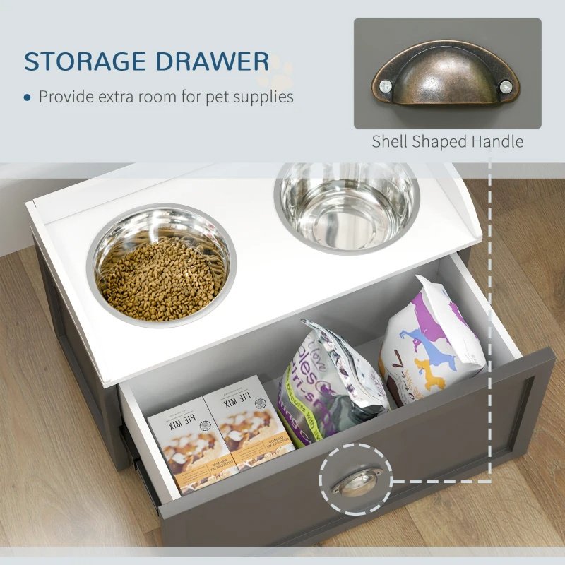 Pet Feeding Station Pet Dish Bowl Set With Storage, 2 Elevated Dog Bowls For Large Sized Dogs, Gray - Image 6