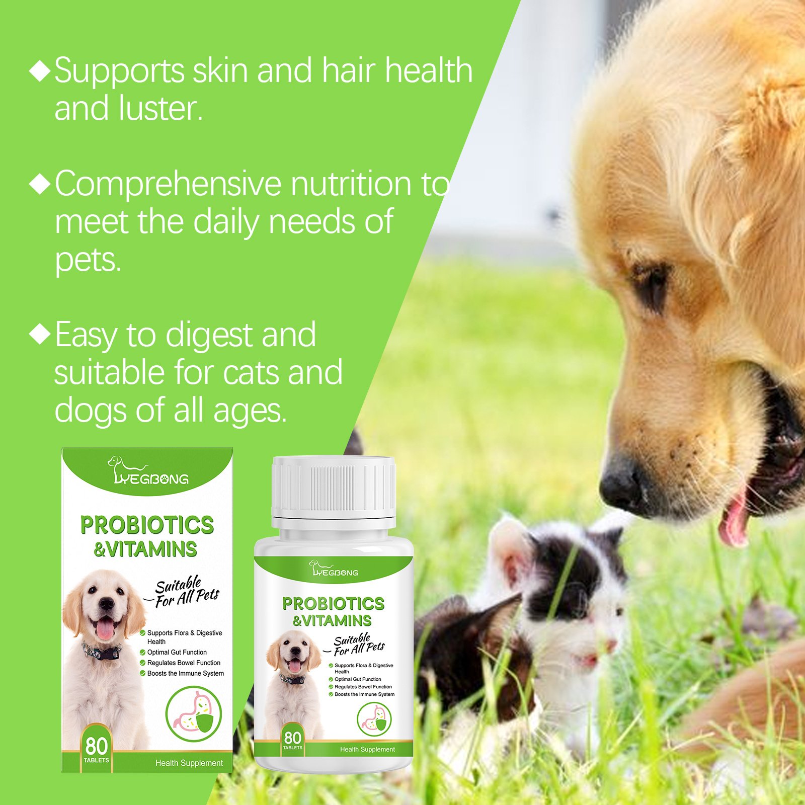 Pet Probiotics & Vitamin Tablets For Dogs & Cats, Gut Health Supplement, Support Digestion & Immune System, 80 Chewable Tablets - Image 9