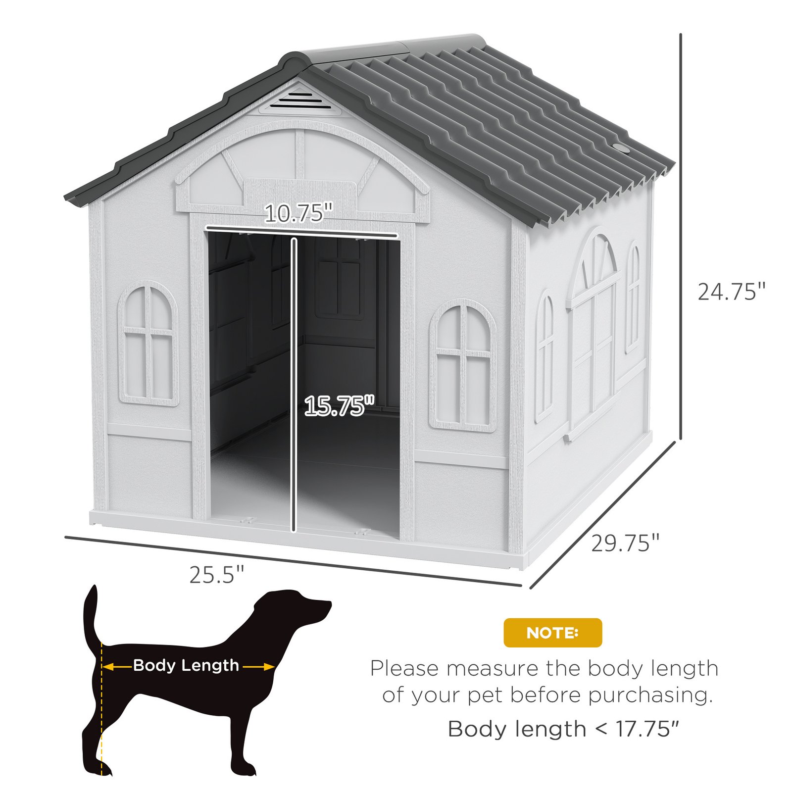 Pet House Water Resistant Puppy Shelter with Door for Indoor Outdoor, Easy to Assemble, for Small/Medium Dogs, Gray - Image 3