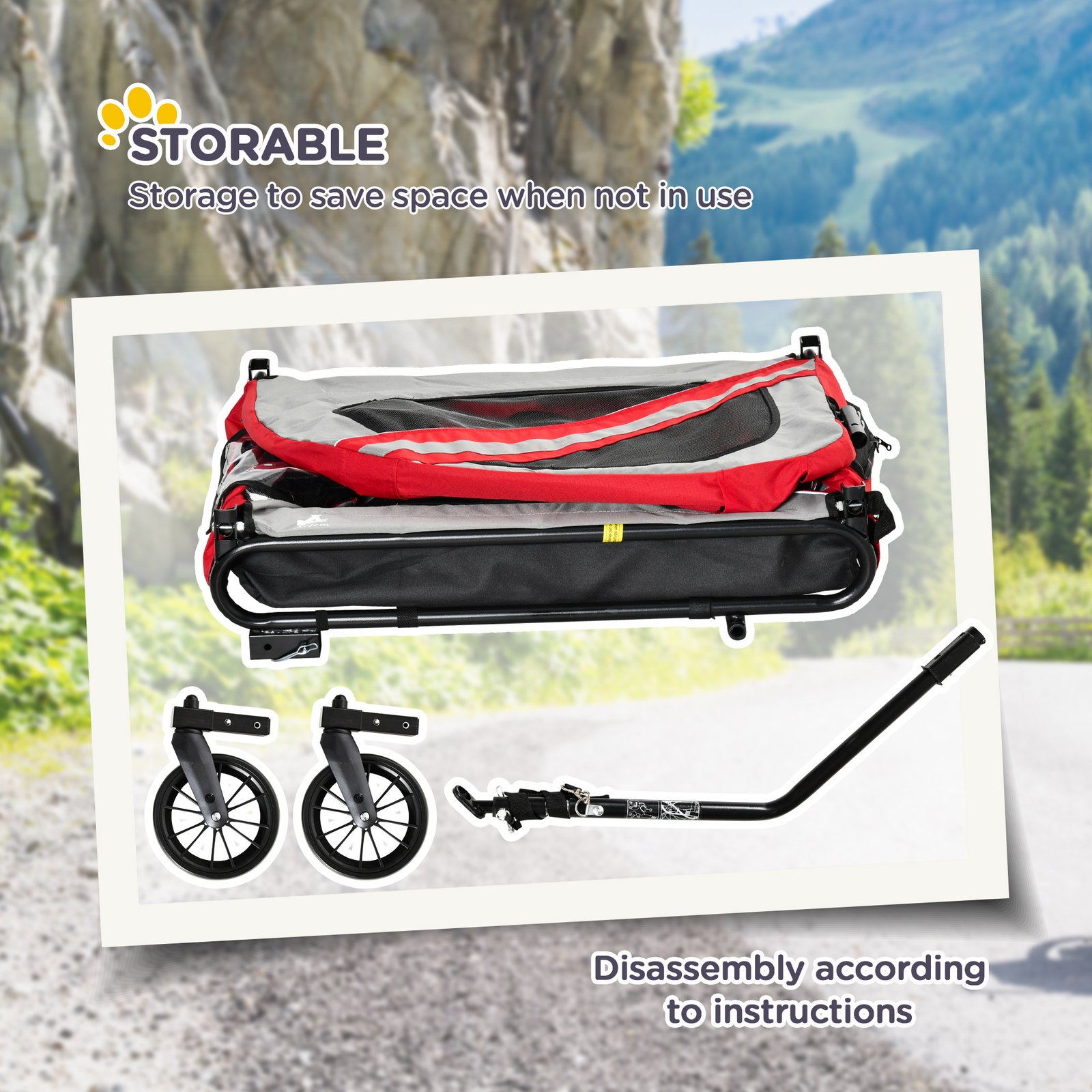 2-in-1 Pet Bike Trailer for Small Medium Dogs, Road-Visibility Dog Stroller Bicycle Carrier, Weather-Strong Bike Wagon Trailer Sidecar Attachment, Red - Image 6