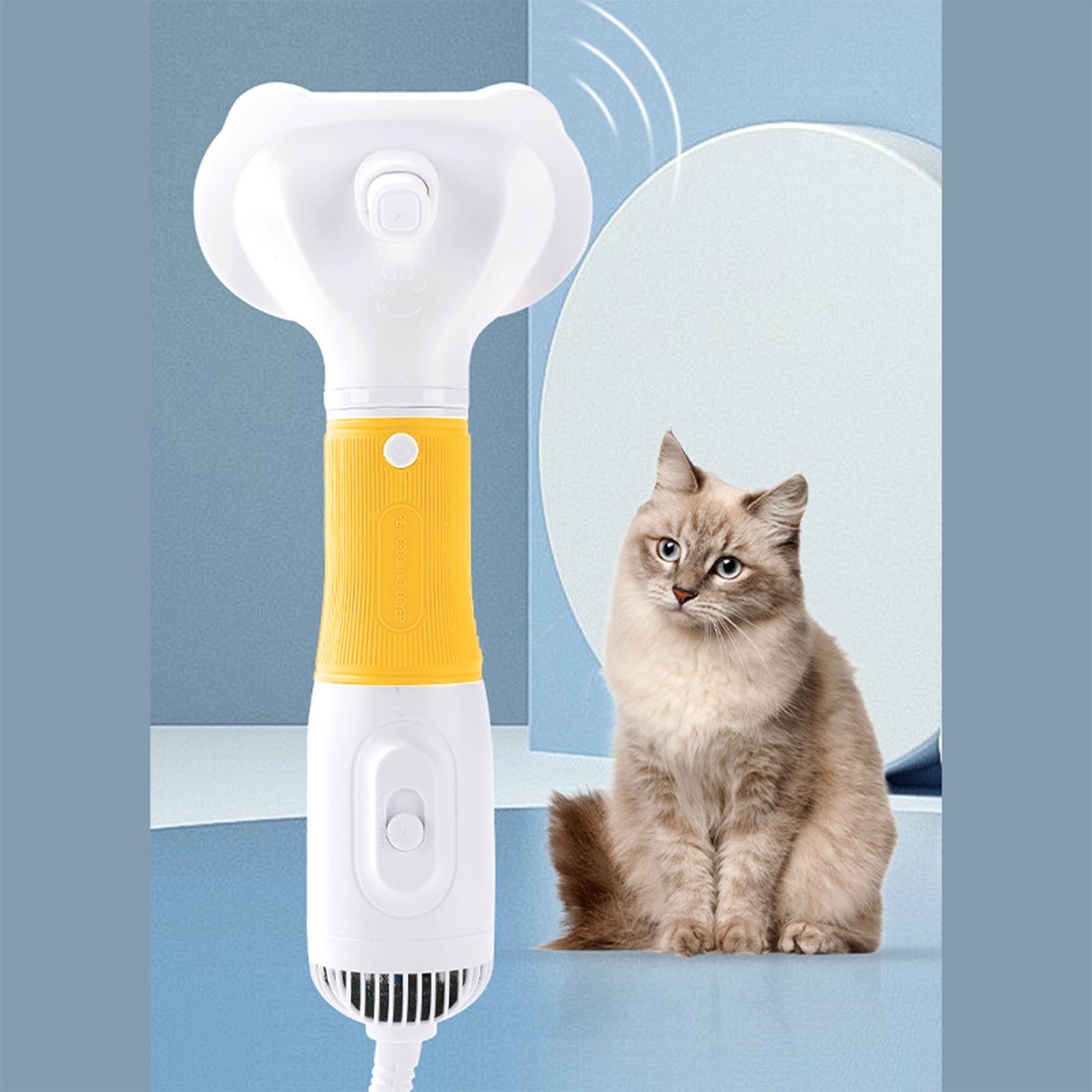 Pet Hair Dryer With Slicker Brush Low Noise 600W 3 Temperature Adjustable 3 In 1 Grooming Dog Blow Dryer For Cats Yellow - Image 4