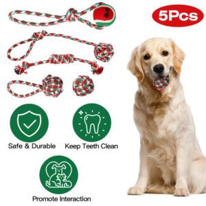 Set Of 5Pcs Christmas Dog Rope Chew Toys Dog Interactive Toys Set For Puppy Small Medium Aggressive Chewers Dogs Training Teething Playing