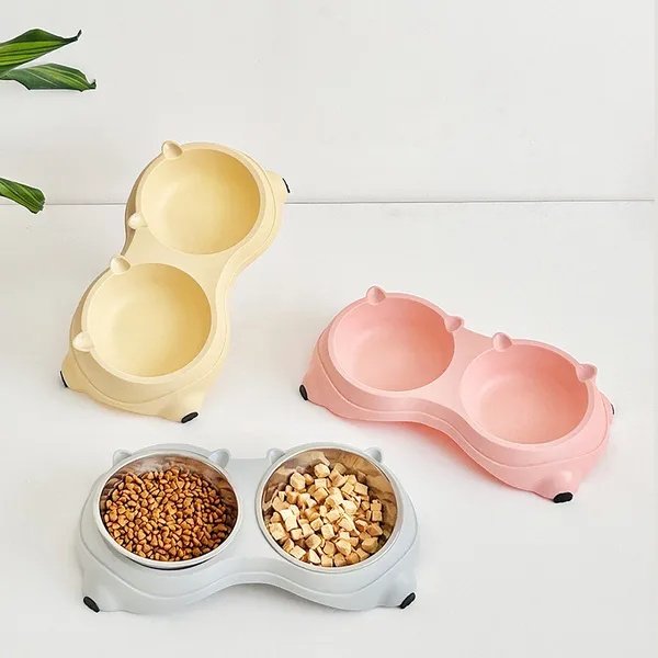 Macaron Pink-Dual Stainless Steel Pet Bowls, 600ml Each, Non-Slip, Dishwasher Safe For Small-Medium Pets - Image 2