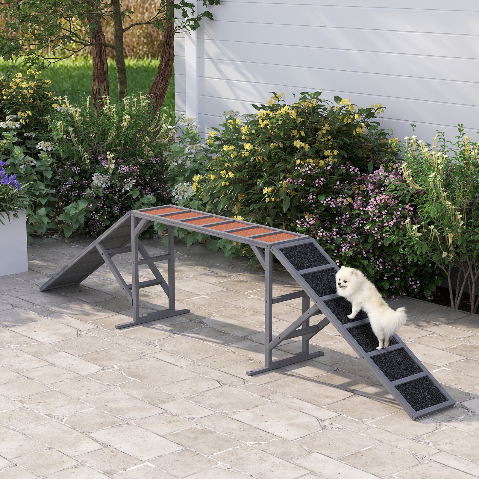 Dog Agility Equipment Ramp With Safety Bar, Non-slip Surface, For Walk And Pause Training, Gray - Image 2